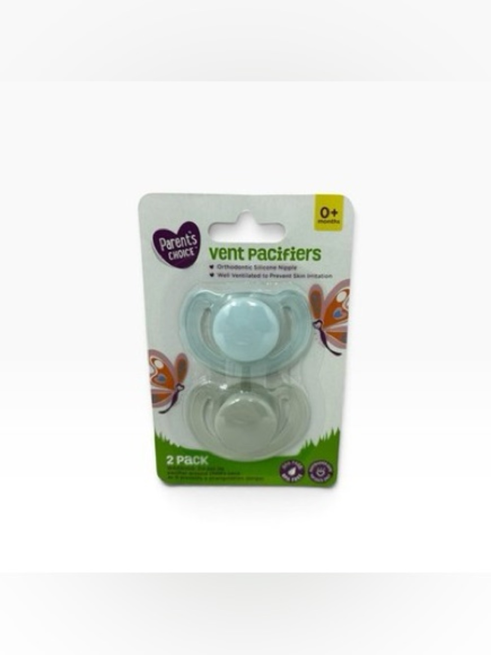Parent’s Choice Vent 0+ M Vent Pacifiers Blue White Orthodontic Silicone Nipple